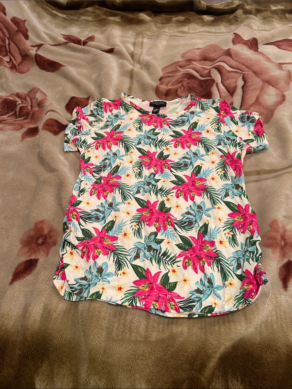 Womans Floral Short-Sleeve Top - Pink & Green